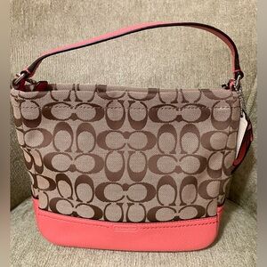 Coach Khaki and Coral Signature Handbag - Crossbody